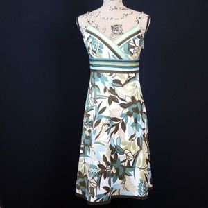 Ann Taylor V neck ribbon blue floral dress Rk:7:81